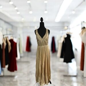Glamorous Pleaded Gold Maxi Dress NWT